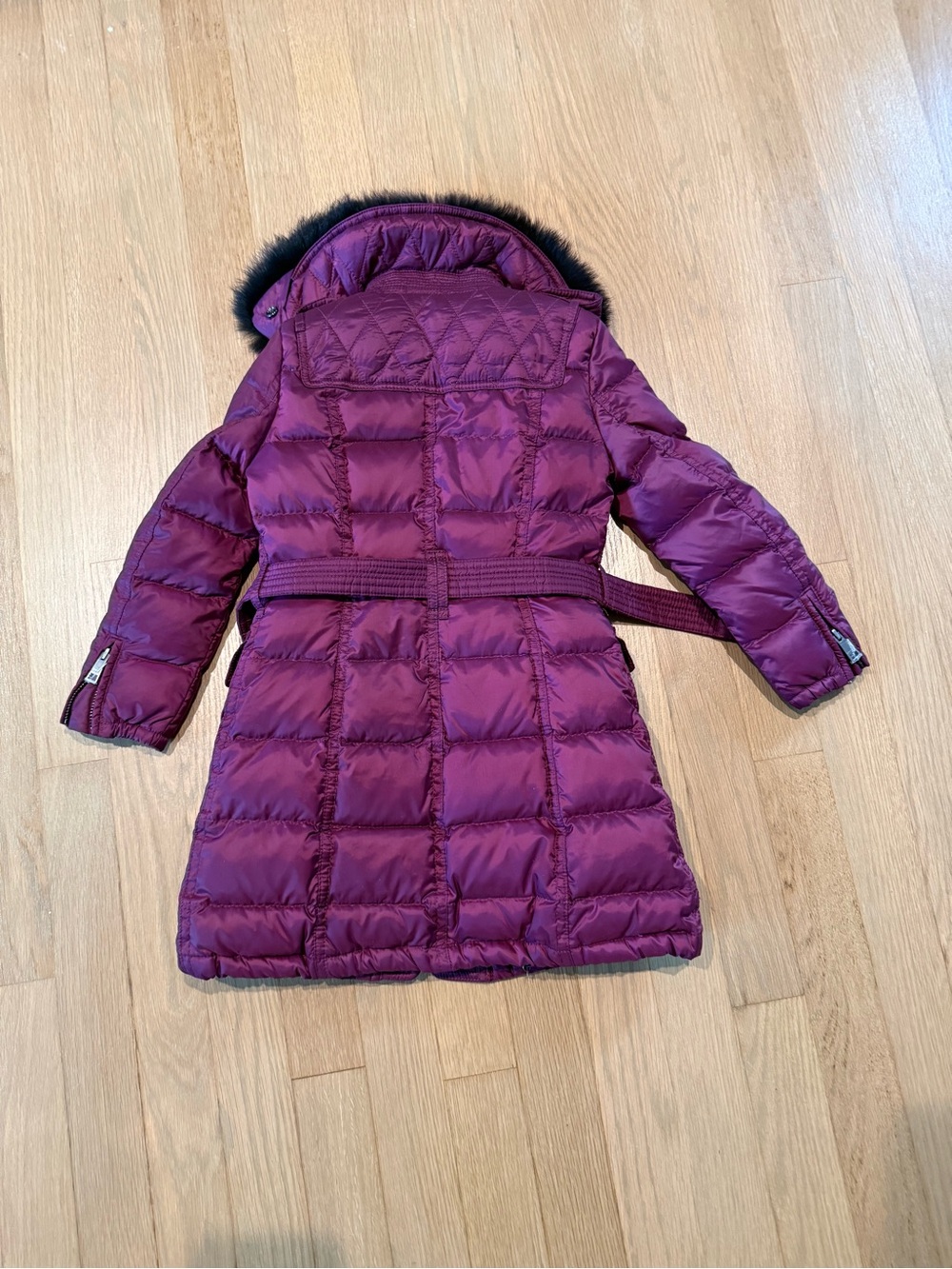 Burberry Children Girls' Quilted Winter Coat with Faux Fur Collar - Plum - Picture 2 of 4